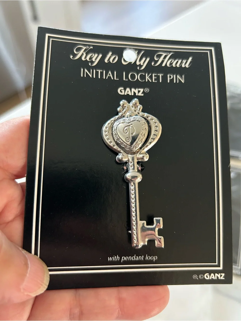 GANZ Silver Heart Key Initial Locket Pin/brooch. J, E, N, G, P, C Or B